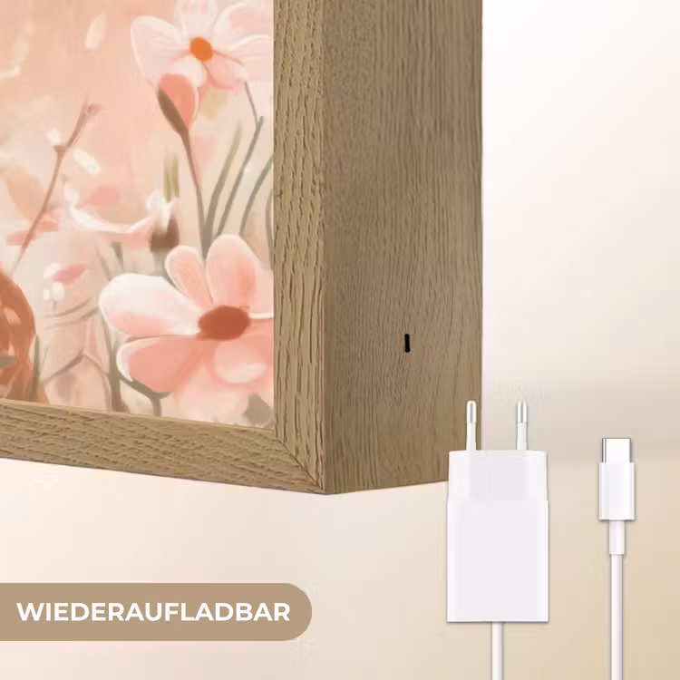 Hertje - Illustratie - Bloemen - Roze Light Box met batterij (Wandlamp kind) middel -USP_websiteoplaadbaarDE