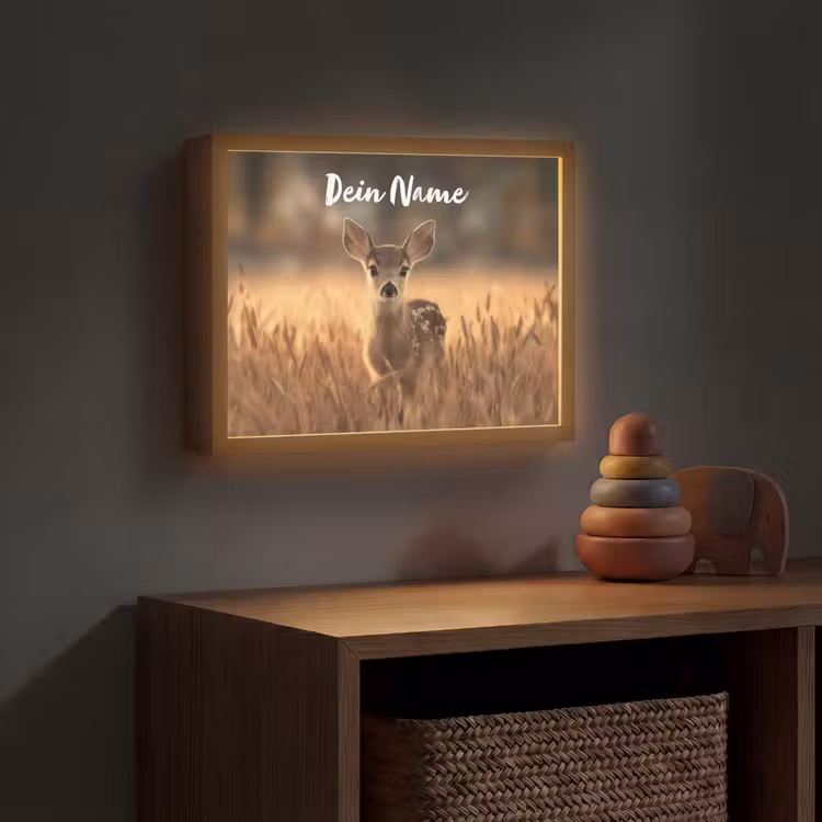 Hert - Graanveld - Bruin Light Box met batterij (Wandlamp kind) middel -sfeer5_kind