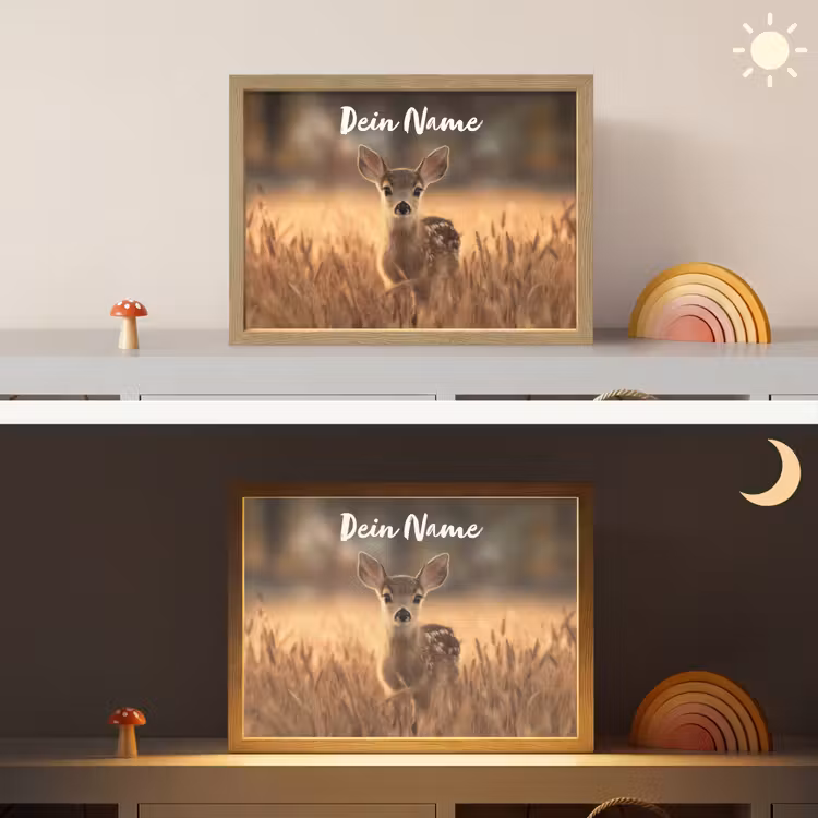Hert - Graanveld - Bruin Light Box met batterij (Wandlamp kind) middel -sfeer3_kind