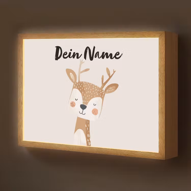 Hert - Bosdieren - Beige Light Box met batterij (Wandlamp kind) middel -z3d_website
