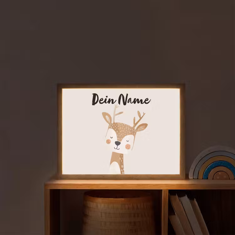 Hert - Bosdieren - Beige Light Box met batterij (Wandlamp kind) middel -sfeer1_kind