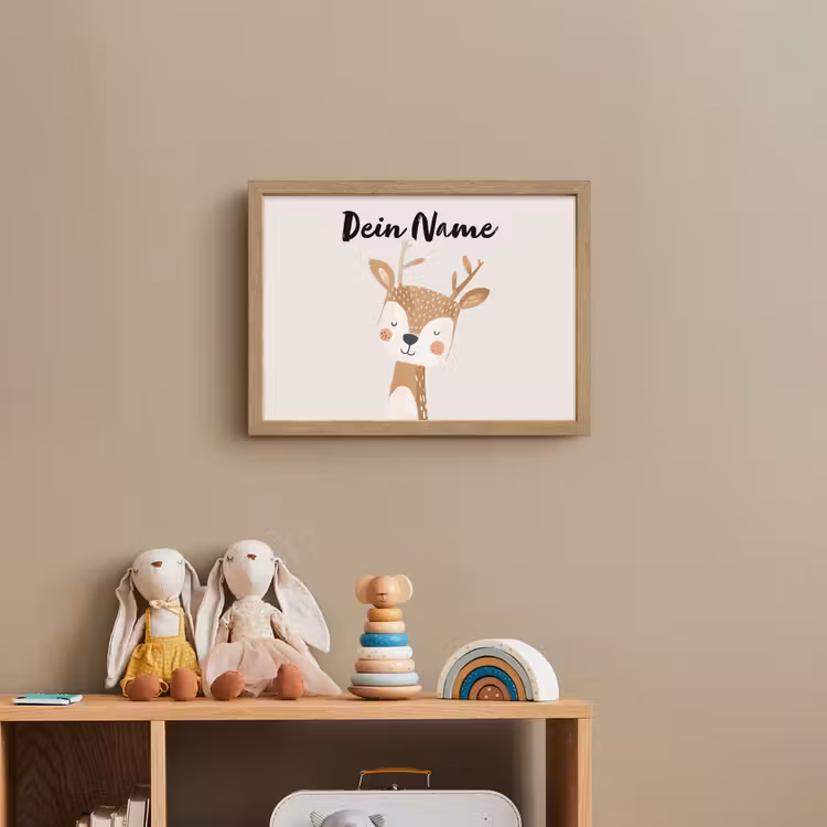 Hert - Bosdieren - Beige Light Box met batterij (Wandlamp kind) middel -sfeer2_kind
