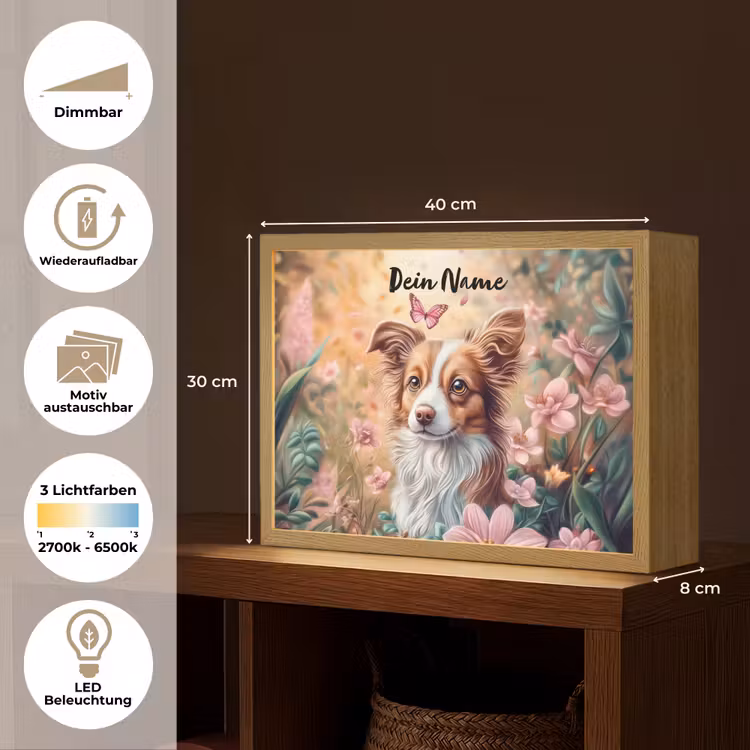 Hond - Bloemen - Roze Light Box met batterij (Wandlamp kind) middel -USP_websiteoverzichtDE