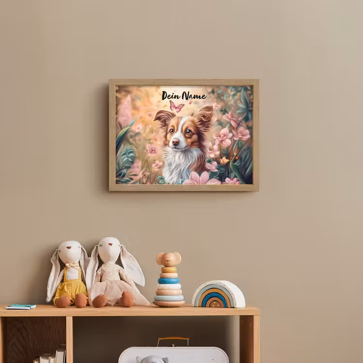 Hond - Bloemen - Roze Light Box met batterij (Wandlamp kind) middel -sfeer2_kind