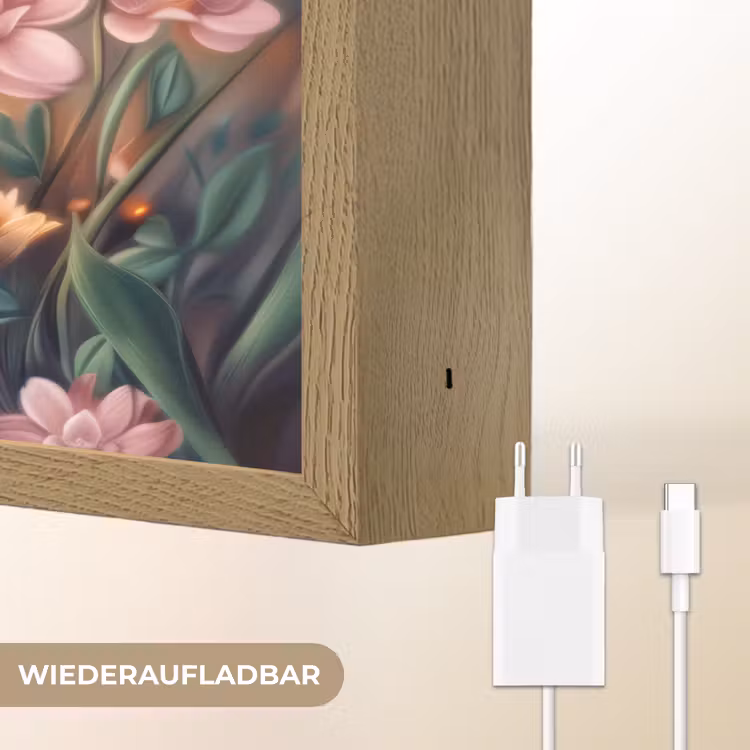Hond - Bloemen - Roze Light Box met batterij (Wandlamp kind) middel -USP_websiteoplaadbaarDE