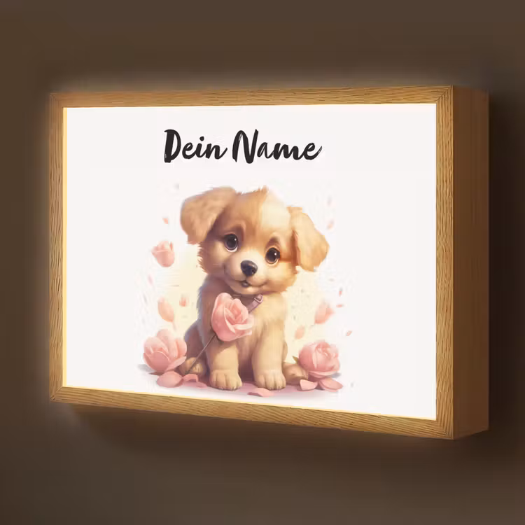 Hond - Bloemen - Roze - Meisjes - Kind Light Box met batterij (Wandlamp kind) middel -z3d_website