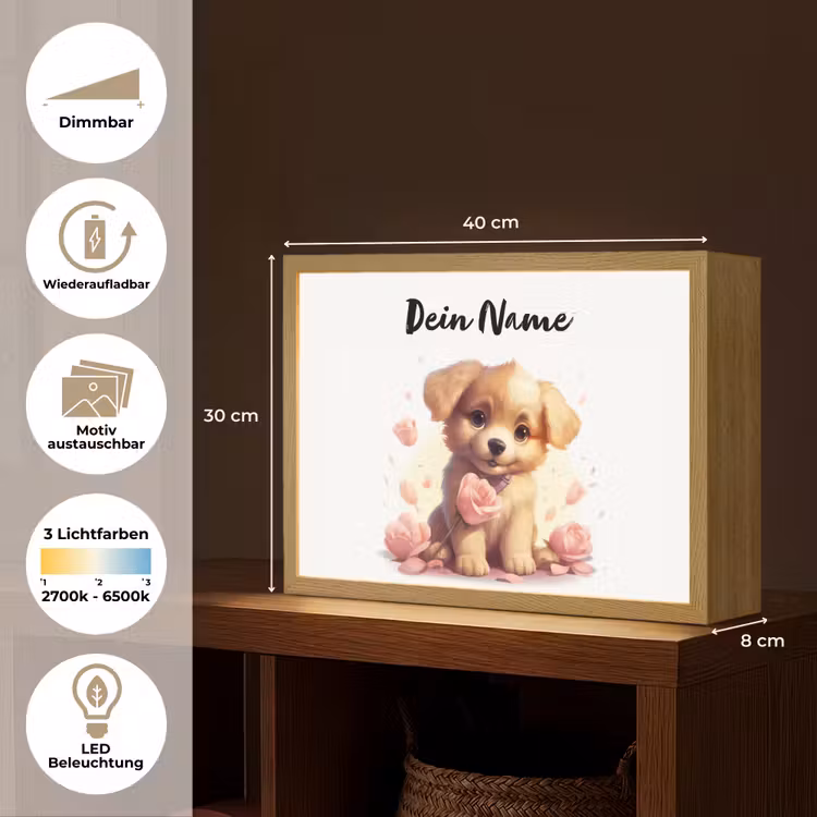 Hond - Bloemen - Roze - Meisjes - Kind Light Box met batterij (Wandlamp kind) middel -USP_websiteoverzichtDE