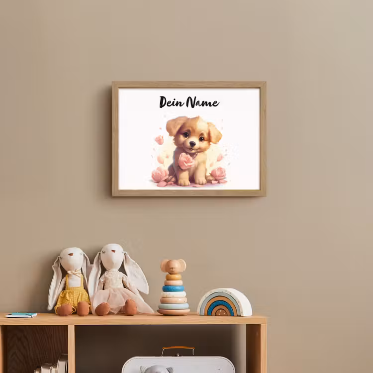 Hond - Bloemen - Roze - Meisjes - Kind Light Box met batterij (Wandlamp kind) middel -sfeer2_kind