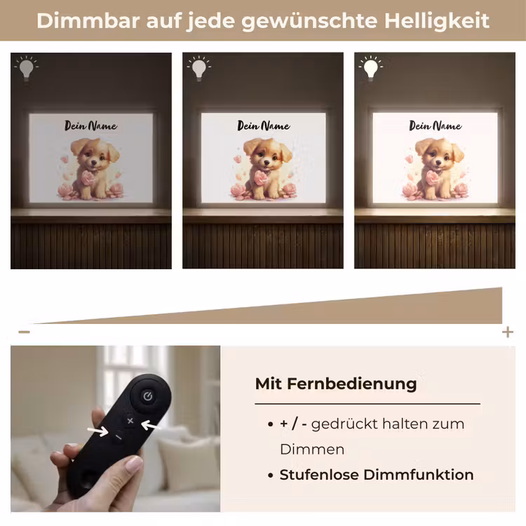 Hond - Bloemen - Roze - Meisjes - Kind Light Box met batterij (Wandlamp kind) middel -USP_dimbaarDE