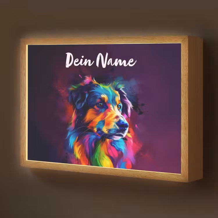 Hond - Kleurrijk - Dier - Dierenhoofd Light Box met batterij (Wandlamp kind) middel -z3d_website