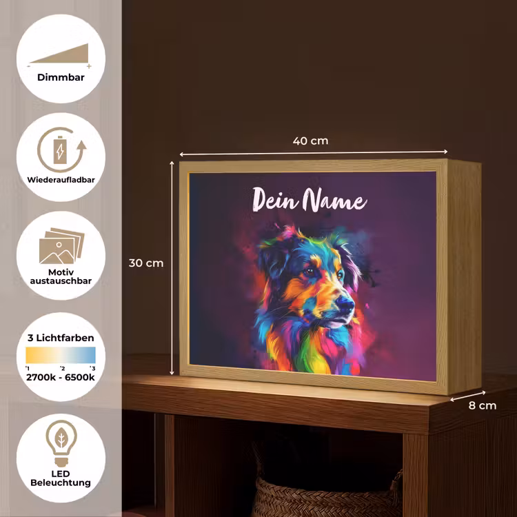 Hond - Kleurrijk - Dier - Dierenhoofd Light Box met batterij (Wandlamp kind) middel -USP_websiteoverzichtDE