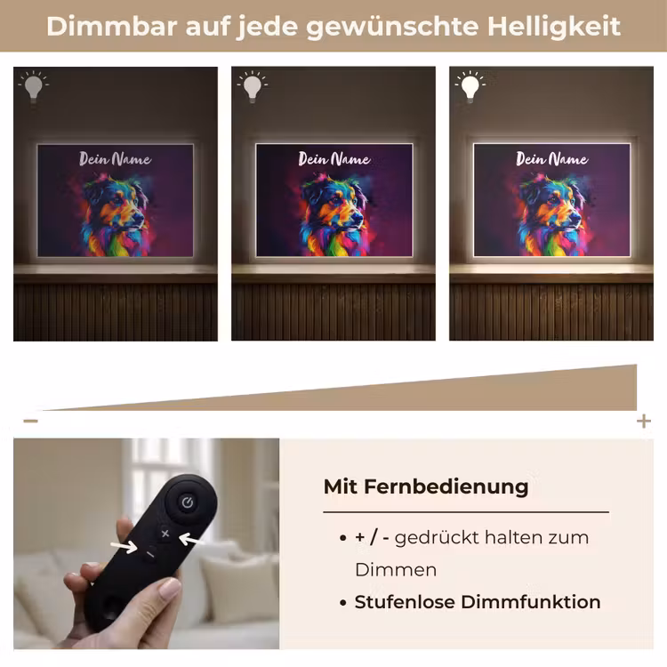 Hond - Kleurrijk - Dier - Dierenhoofd Light Box met batterij (Wandlamp kind) middel -USP_dimbaarDE