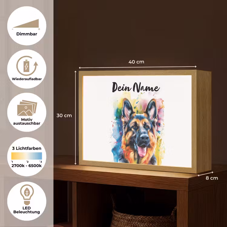 Hond - Verf - Dieren - Kleurrijk - Duitse Herder Light Box met batterij (Wandlamp kind) middel -USP_websiteoverzichtDE