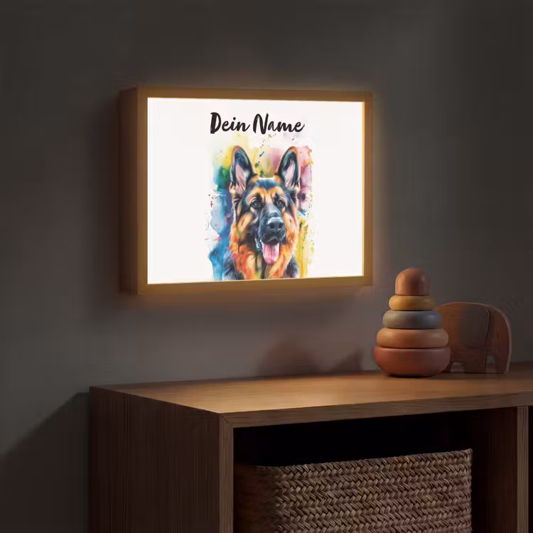 Hond - Verf - Dieren - Kleurrijk - Duitse Herder Light Box met batterij (Wandlamp kind) middel -sfeer5_kind