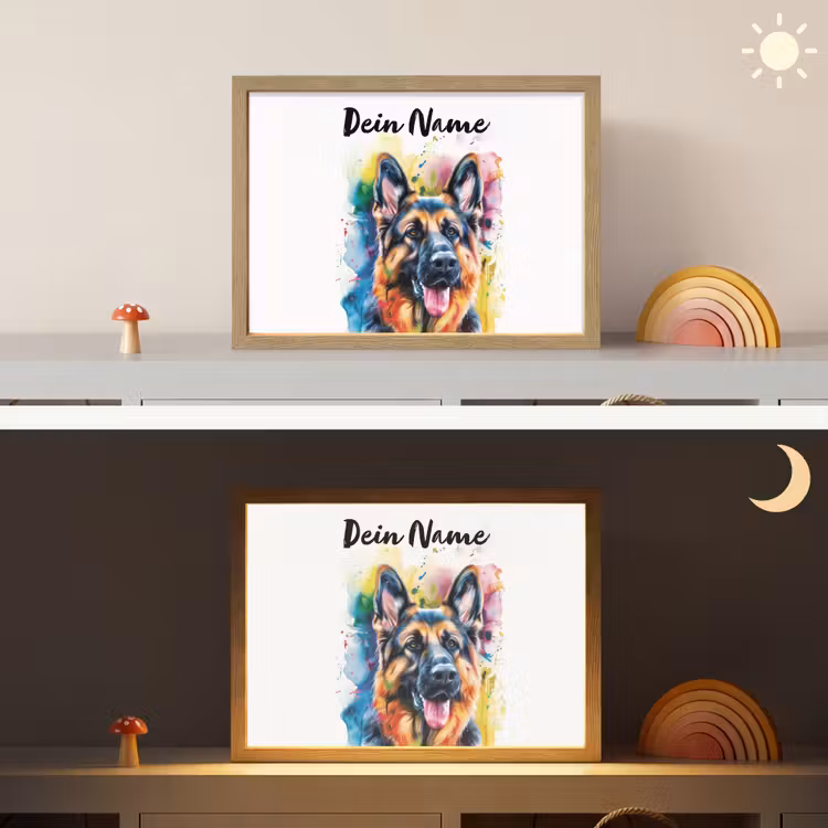 Hond - Verf - Dieren - Kleurrijk - Duitse Herder Light Box met batterij (Wandlamp kind) middel -sfeer3_kind