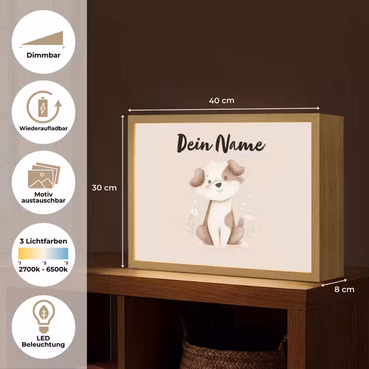 Hond - Gevlekt - Bruin Light Box met batterij (Wandlamp kind) middel -USP_websiteoverzichtDE