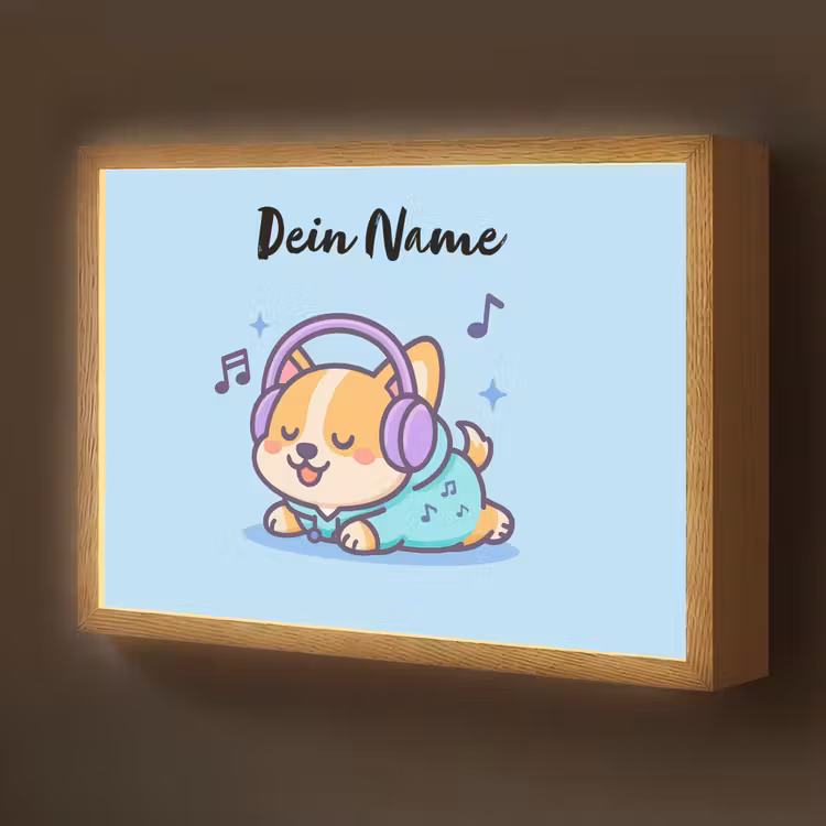 Hondje - Koptelefoon - Blauw - Muzieknoten Light Box met batterij (Wandlamp kind) middel -z3d_website
