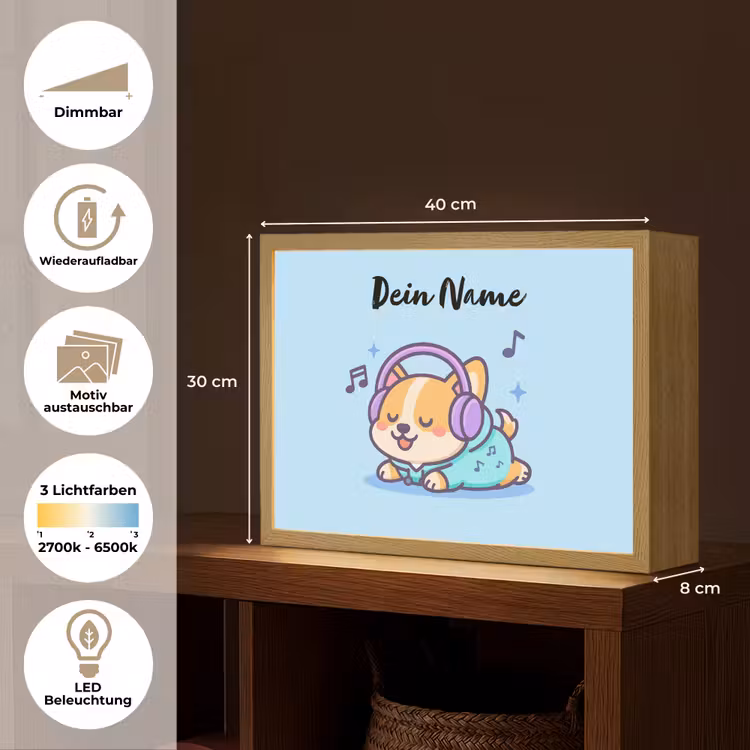 Hondje - Koptelefoon - Blauw - Muzieknoten Light Box met batterij (Wandlamp kind) middel -USP_websiteoverzichtDE