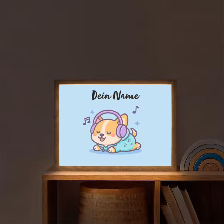 Hondje - Koptelefoon - Blauw - Muzieknoten Light Box met batterij (Wandlamp kind) middel -sfeer1_kind