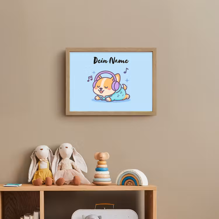 Hondje - Koptelefoon - Blauw - Muzieknoten Light Box met batterij (Wandlamp kind) middel -sfeer2_kind