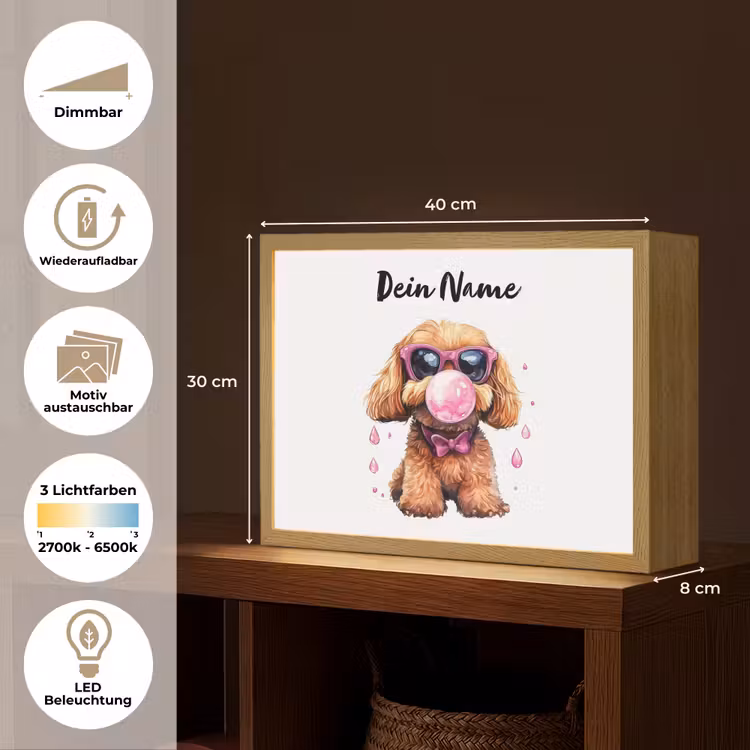 Hond - Roze - Kauwgom Light Box met batterij (Wandlamp kind) middel -USP_websiteoverzichtDE
