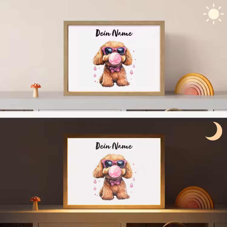 Hond - Roze - Kauwgom Light Box met batterij (Wandlamp kind) middel -sfeer3_kind