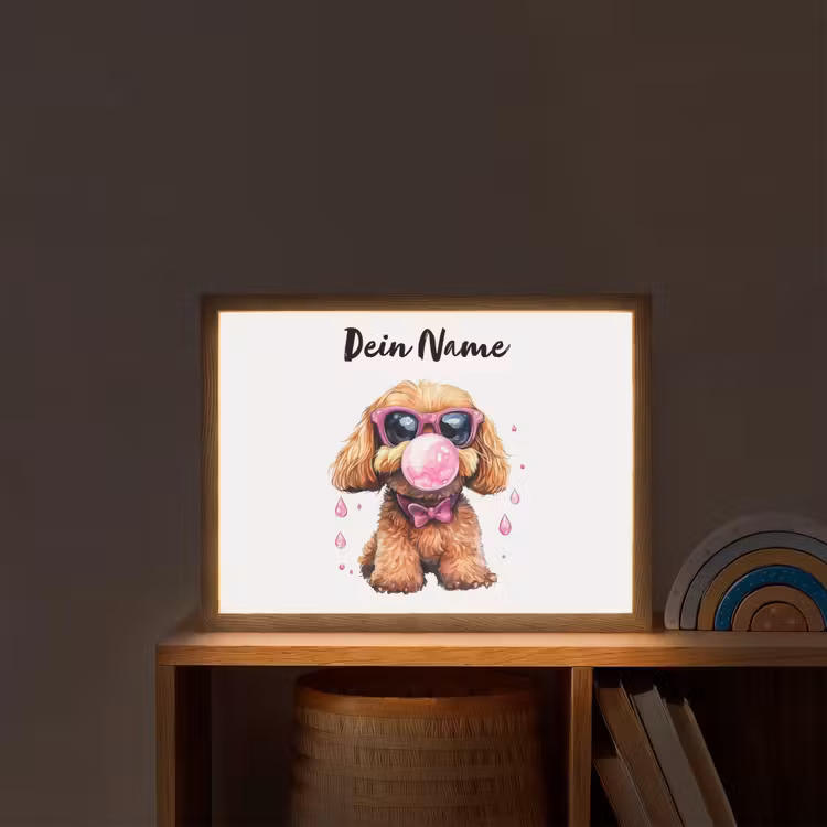 Hond - Roze - Kauwgom Light Box met batterij (Wandlamp kind) middel -sfeer1_kind