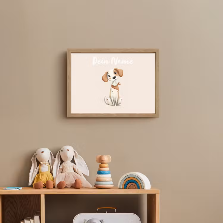 Hond - Pup - Beige Light Box met batterij (Wandlamp kind) middel -sfeer2_kind