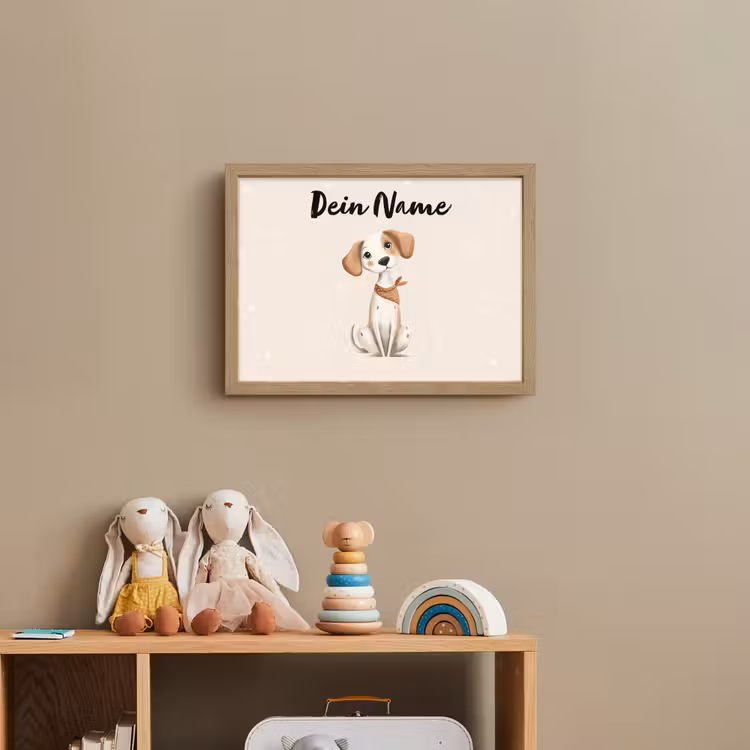 Hond - Pup - Beige - Stippen Light Box met batterij (Wandlamp kind) middel -sfeer2_kind