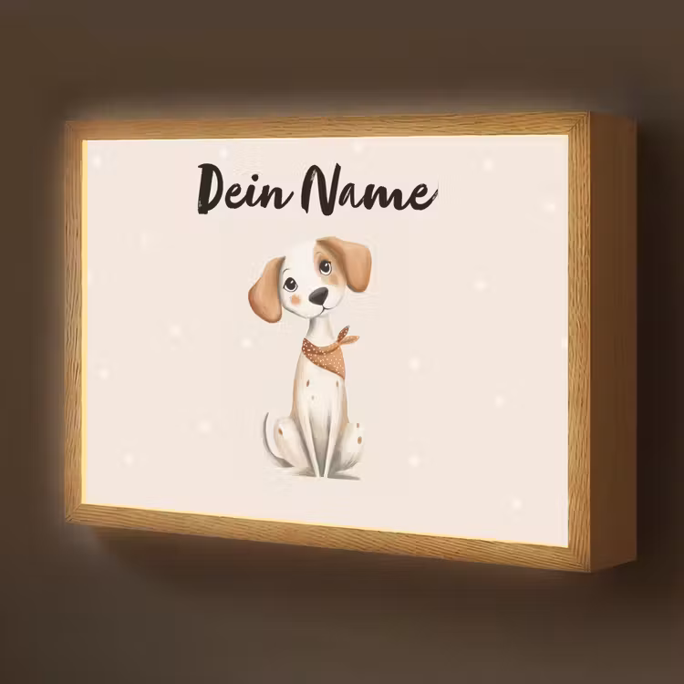 Hond - Pup - Beige - Stippen Light Box met batterij (Wandlamp kind) middel -z3d_website
