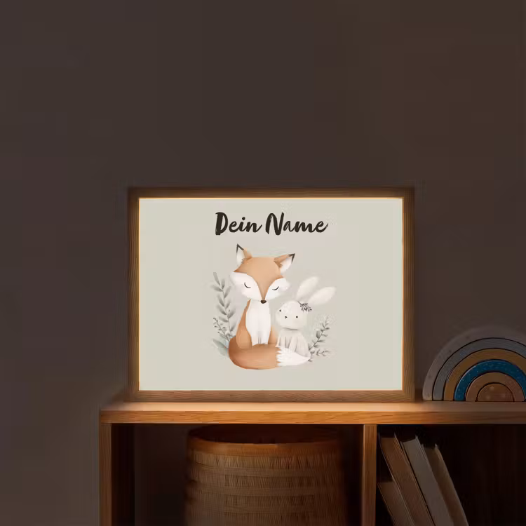 Illustratie - Vos - Konijn - Bladeren Light Box met batterij (Wandlamp kind) middel -sfeer1_kind