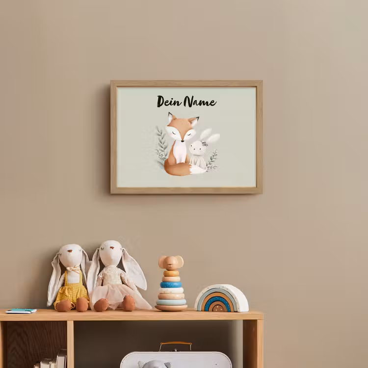 Illustratie - Vos - Konijn - Bladeren Light Box met batterij (Wandlamp kind) middel -sfeer2_kind