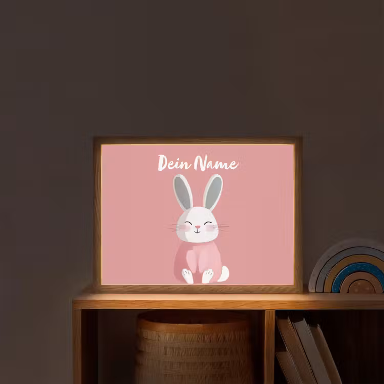 Illustratie - Konijn - Roze - Minimalistisch Light Box met batterij (Wandlamp kind) middel -sfeer1_kind