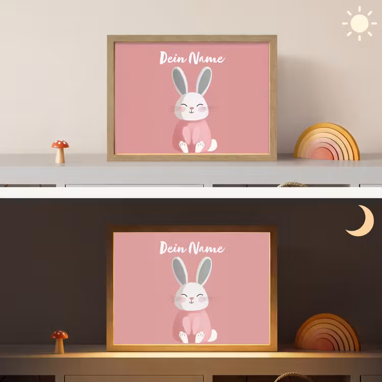 Illustratie - Konijn - Roze - Minimalistisch Light Box met batterij (Wandlamp kind) middel -sfeer3_kind