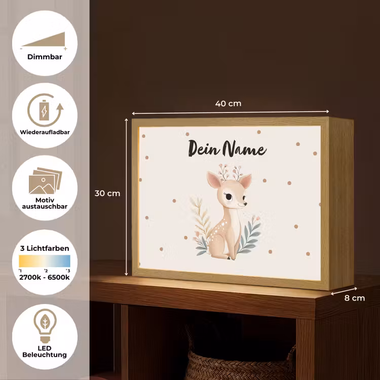Illustratie - Stippen - Aquarel - Hertje Light Box met batterij (Wandlamp kind) middel -USP_websiteoverzichtDE