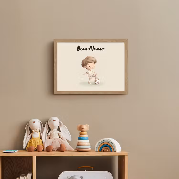 Jongen - Bruin - Voetbal - Minimalistisch Light Box met batterij (Wandlamp kind) middel -sfeer2_kind