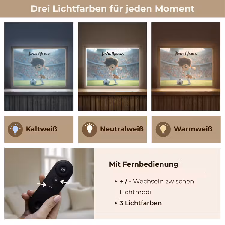 Jongen - Voetbal - Stadion - Zonlicht Light Box met batterij (Wandlamp kind) middel -USP_lichtkleurDE