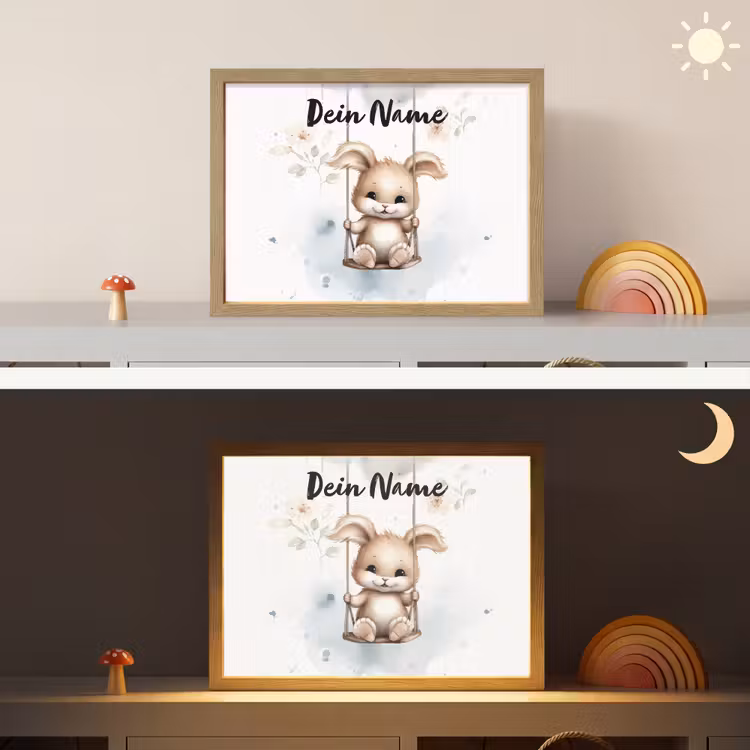 Konijn - Baby dier - Kinderen Light Box met batterij (Wandlamp kind) middel -sfeer3_kind