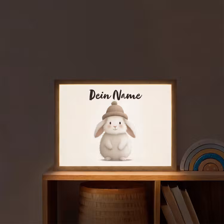 Konijn - Muts - Oren - Beige Light Box met batterij (Wandlamp kind) middel -sfeer1_kind
