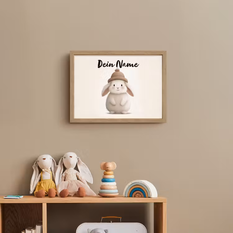 Konijn - Muts - Oren - Beige Light Box met batterij (Wandlamp kind) middel -sfeer2_kind