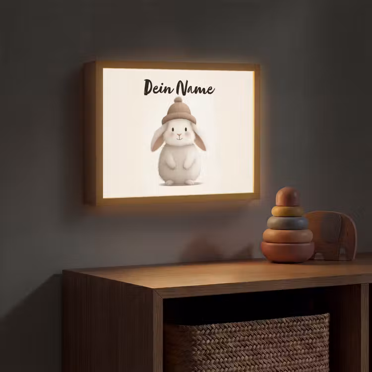 Konijn - Muts - Oren - Beige Light Box met batterij (Wandlamp kind) middel -sfeer5_kind