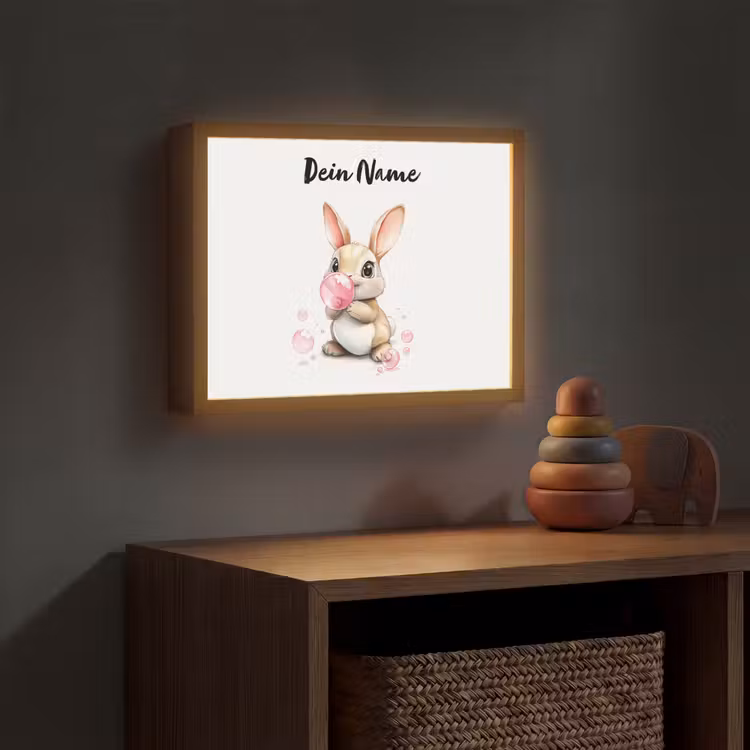 Konijn - Roze - Bellen Light Box met batterij (Wandlamp kind) middel -sfeer5_kind