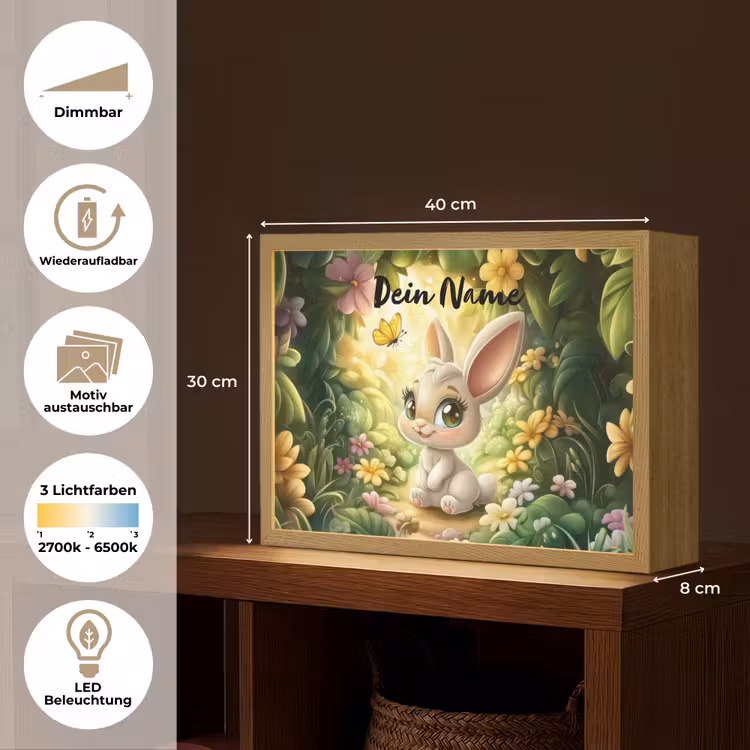 Konijn - Zonlicht - Sprookjesachtig - Vlinder Light Box met batterij (Wandlamp kind) middel -USP_websiteoverzichtDE
