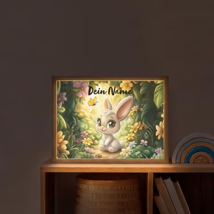 Konijn - Zonlicht - Sprookjesachtig - Vlinder Light Box met batterij (Wandlamp kind) middel -sfeer1_kind