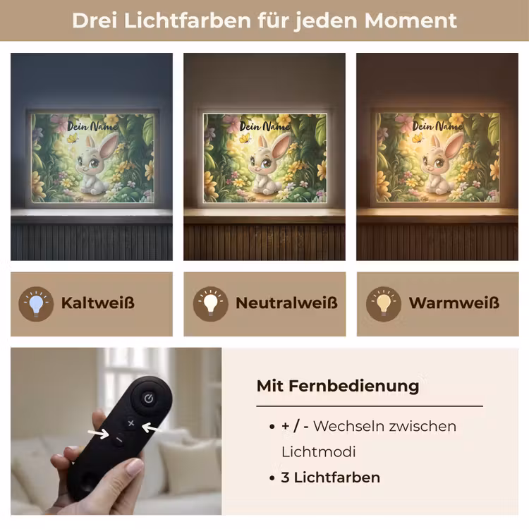 Konijn - Zonlicht - Sprookjesachtig - Vlinder Light Box met batterij (Wandlamp kind) middel -USP_lichtkleurDE