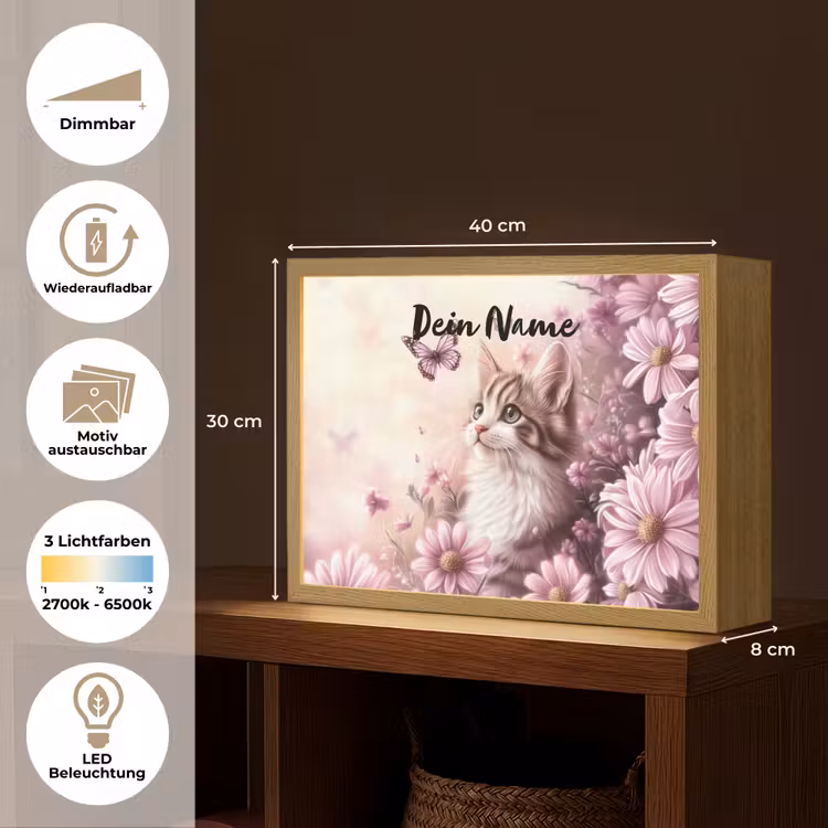 Kitten - Bloemen - Vlinders - Paars Light Box met batterij (Wandlamp kind) middel -USP_websiteoverzichtDE