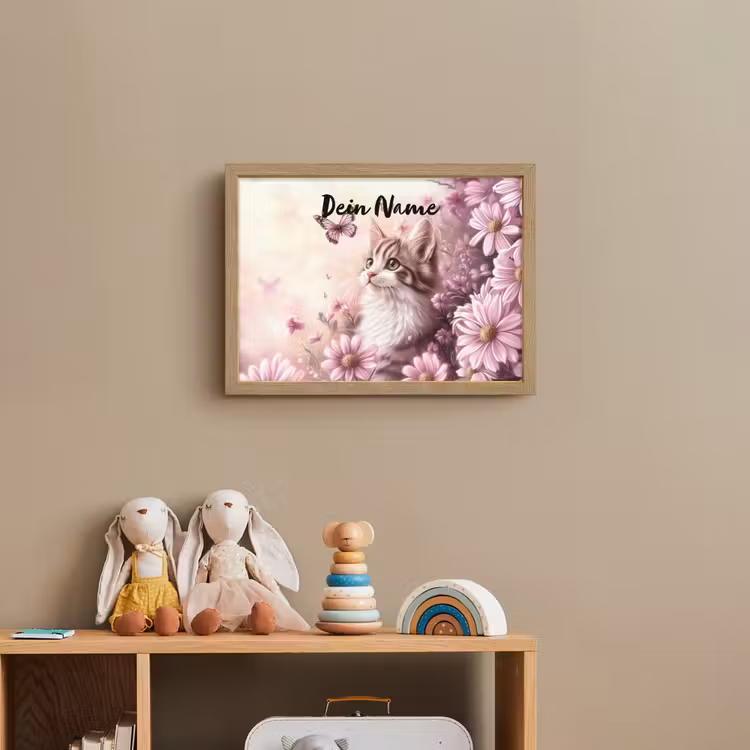 Kitten - Bloemen - Vlinders - Paars Light Box met batterij (Wandlamp kind) middel -sfeer2_kind