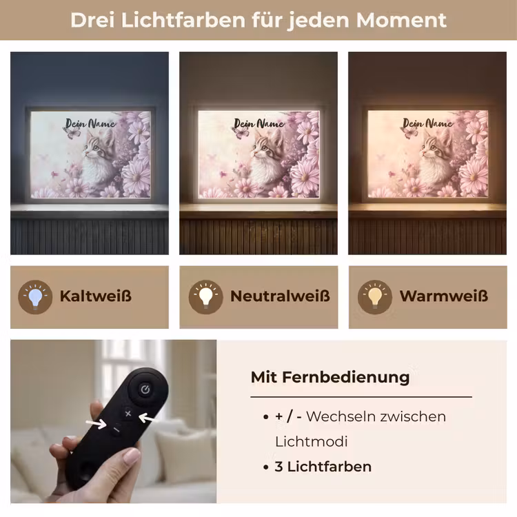 Kitten - Bloemen - Vlinders - Paars Light Box met batterij (Wandlamp kind) middel -USP_lichtkleurDE
