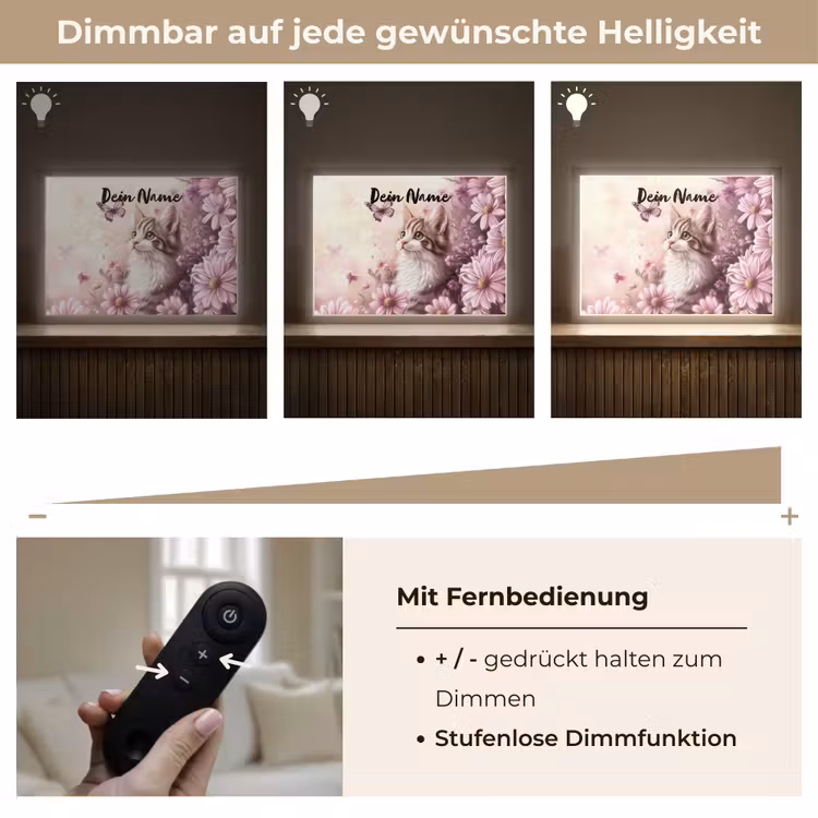 Kitten - Bloemen - Vlinders - Paars Light Box met batterij (Wandlamp kind) middel -USP_dimbaarDE