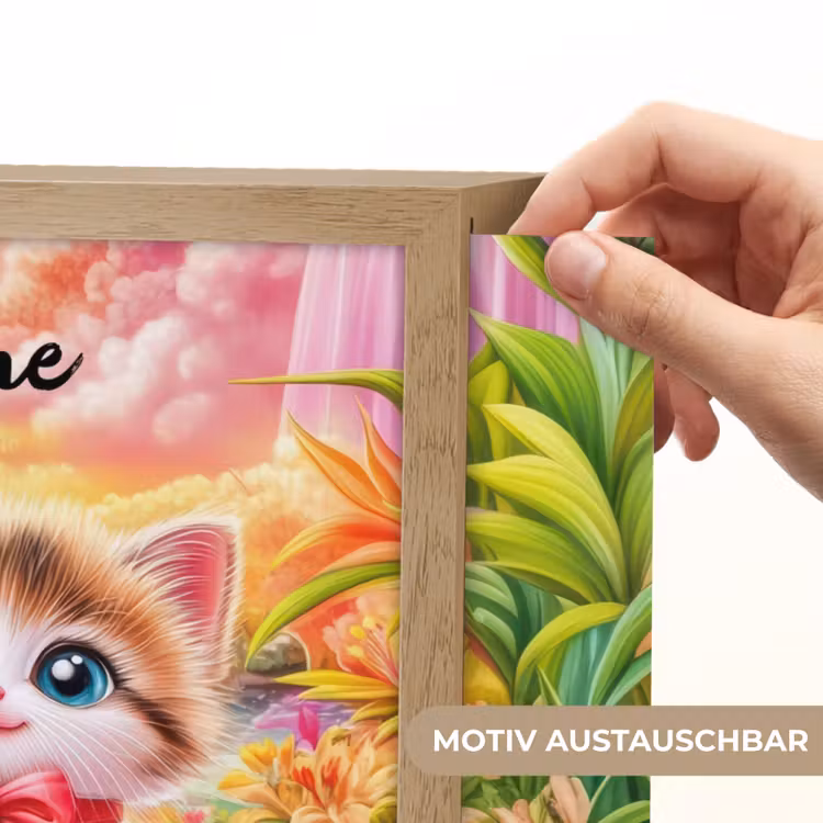 Kitten - Flamingo - Bloemen Light Box met batterij (Wandlamp kind) middel -USP_websiteprintDE